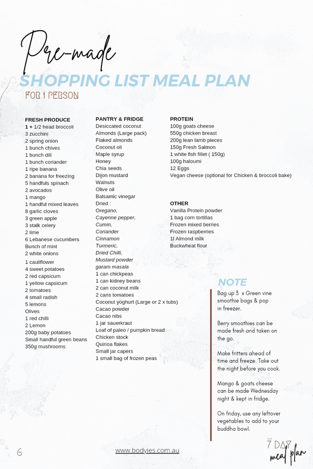 7 Day Meal Plan E-book